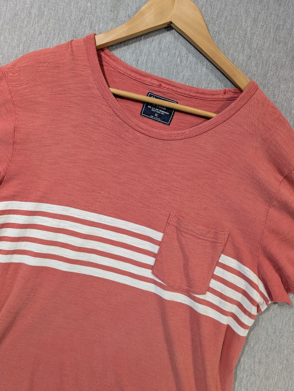 Vintage Abercrombie & Fitch Striped Pocket T-Shirt Men's XL Salmon White